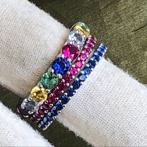 Sterling Sapphire CZ Stackable Eternity Band Ring